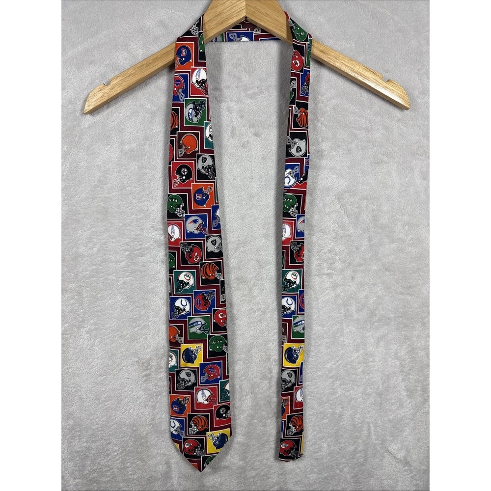 Vintage NFL Team Helmet Neck Tie Mens Multicolor Football Surrey Made in USA 90s